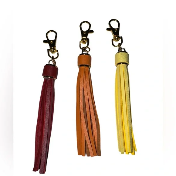Leather Tassel for Purse With Golden Metal Caps Lobster Swivel Keychain NIP - Picture 5 of 12